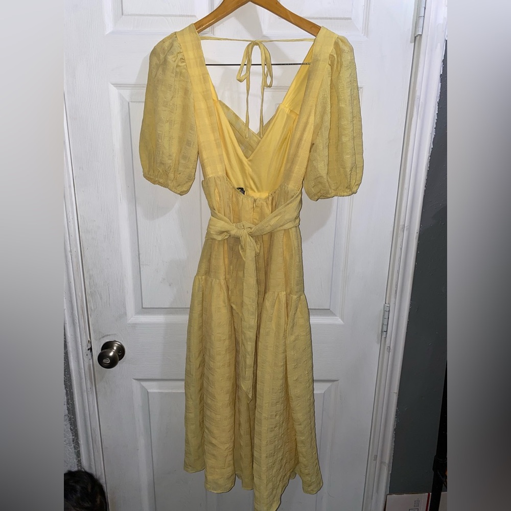 Lulus Hello Sweetheart Light Yellow Puff Sleeve Tiered Midi Dress Size XS - Picture 8 of 8
